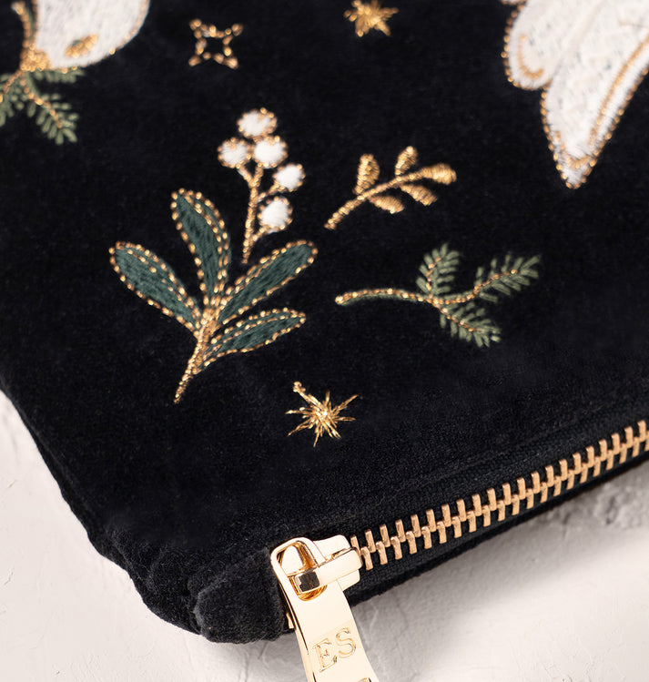 Doves of Peace Velvet Everyday Pouch - Charcoal