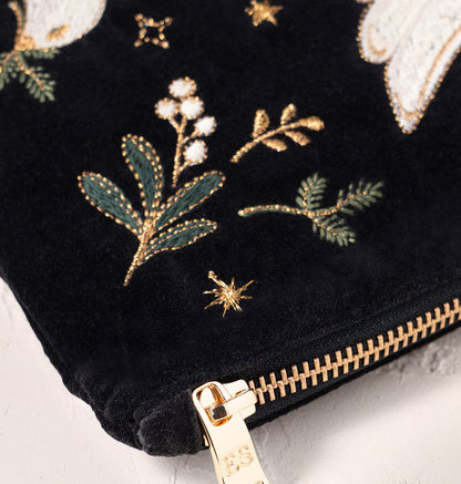 Doves of Peace Velvet Everyday Pouch - Charcoal