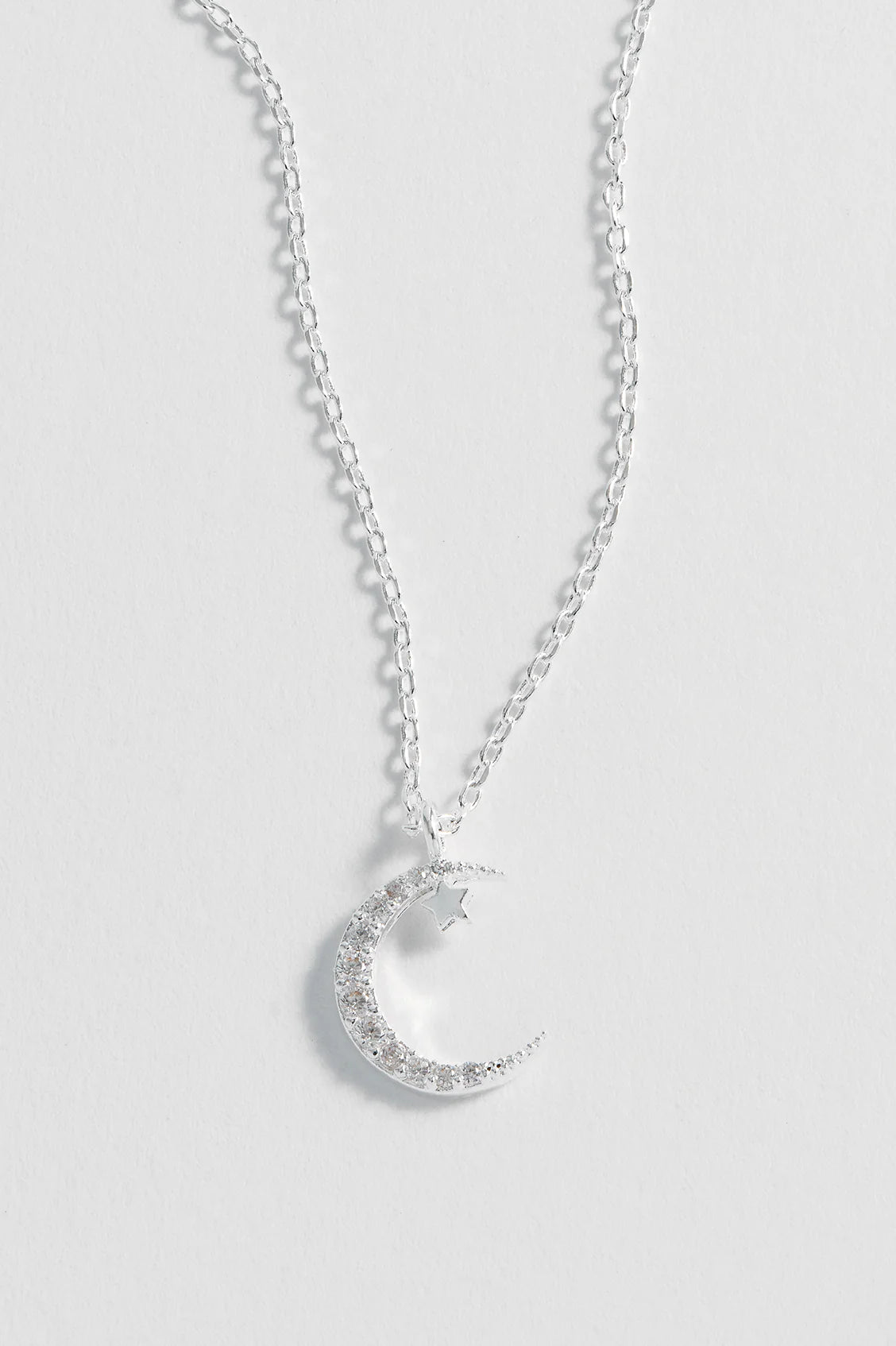 Moon White CZ Necklace Silver Plated