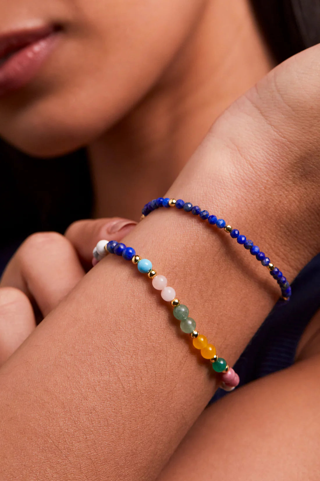 Lapis Lazuli Beaded Amelia Bracelet - Gold Plated