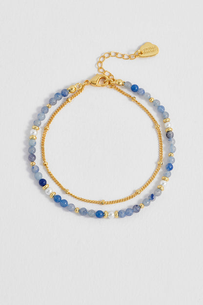 Pearl and Blue Aventurine Duo Bracelet