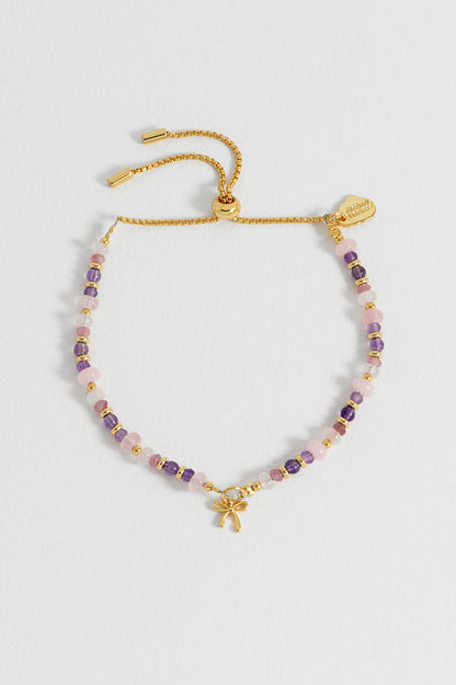 Bow Charm Faceted Purple Mix Amelia  Bracelet - Gold Plate