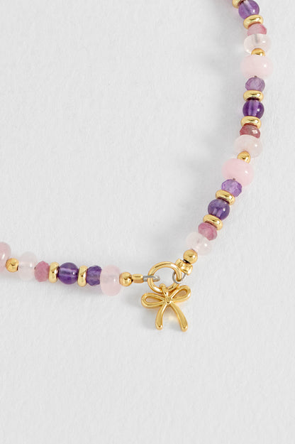 Bow Charm Faceted Purple Mix Amelia  Bracelet - Gold Plate