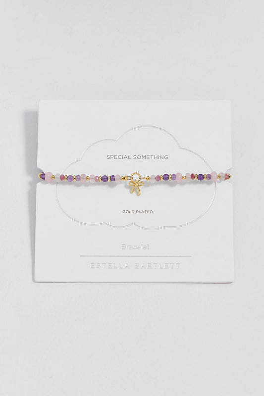 Bow Charm Faceted Purple Mix Amelia  Bracelet - Gold Plate