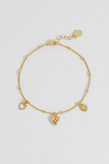 Multi Heart Charm Bracelet - Gold Plate