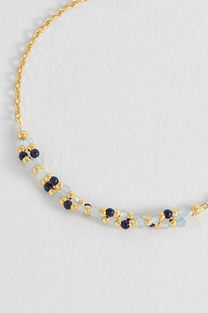 Twisted Gemstone Bead Bracelet - Gold Plate