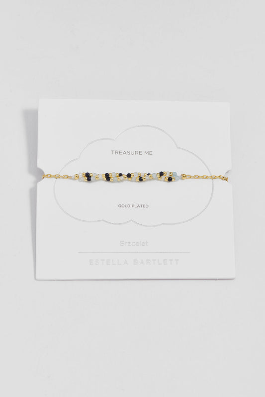 Twisted Gemstone Bead Bracelet - Gold Plate