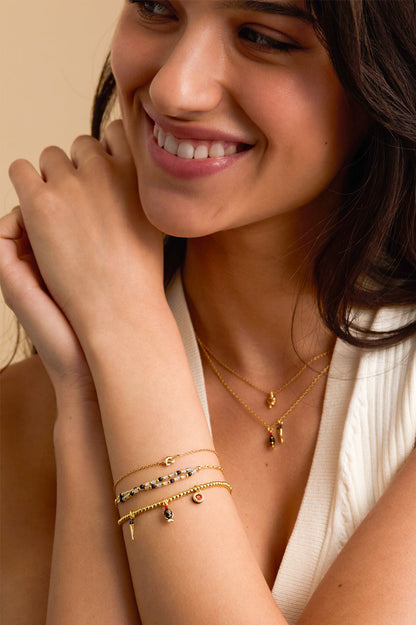 Twisted Gemstone Bead Bracelet - Gold Plate