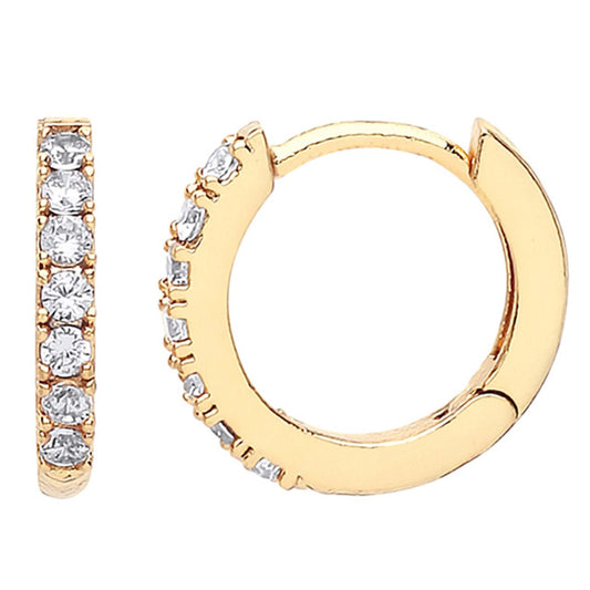 Pave Set Hoop Earrings with White CZ - Gold Plated