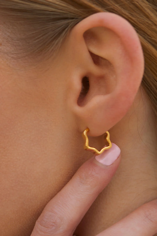 Flat Wave Hoop Earrings - Gold Plated