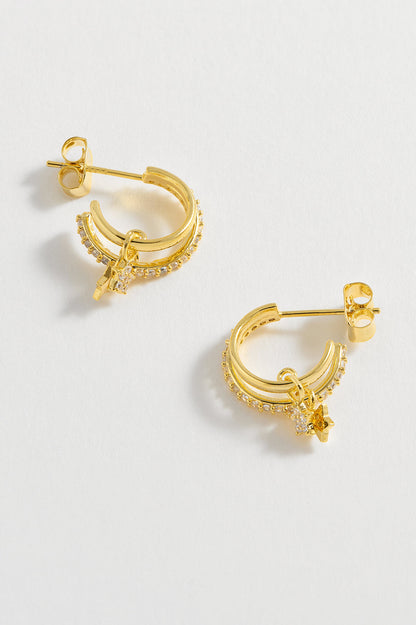 Duo Pave Star Hoop Earrings - Gold Plated