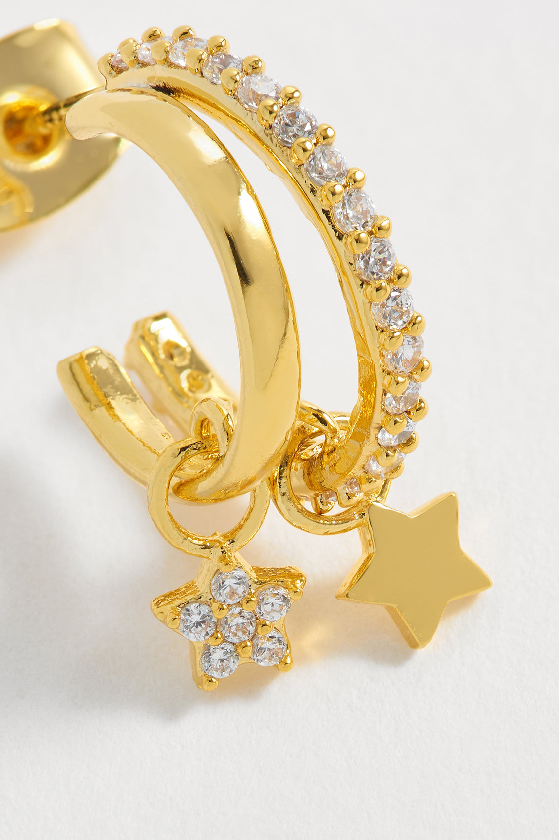 Duo Pave Star Hoop Earrings - Gold Plated