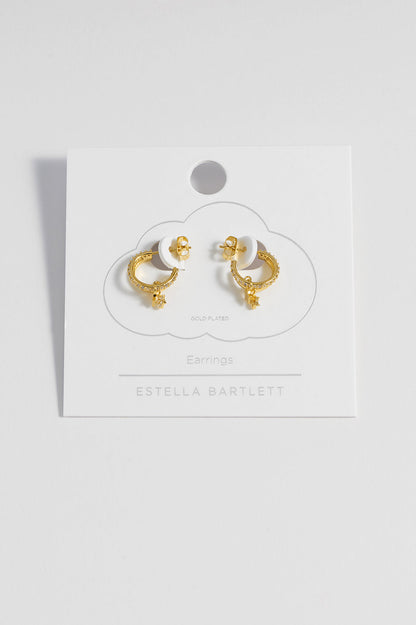 Duo Pave Star Hoop Earrings - Gold Plated