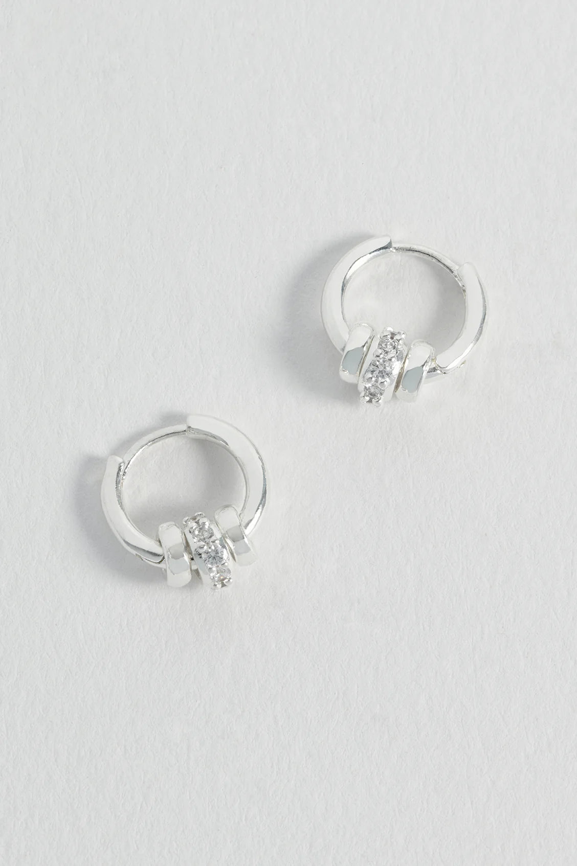 Silver Triple Disc CZ hoop Earrings