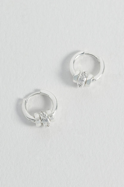 Silver Triple Disc CZ hoop Earrings