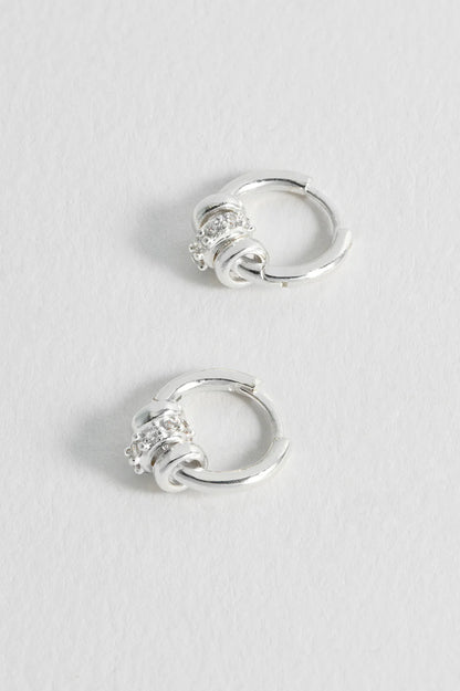 Silver Triple Disc CZ hoop Earrings