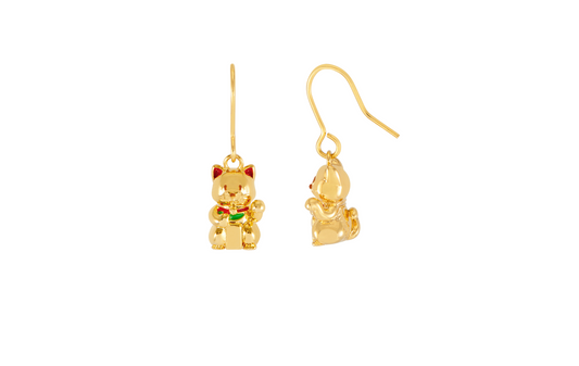 Lucky Cat Drop Hook Earrings