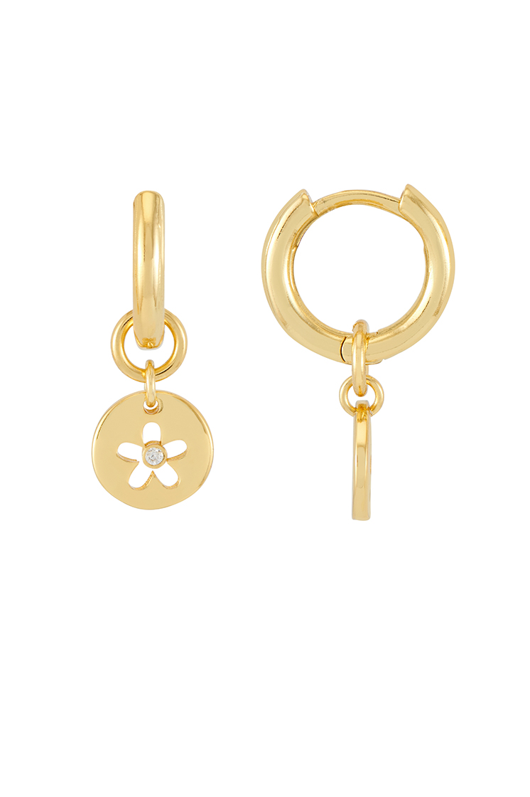CZ Flower Coin Hoops - Gold Plated