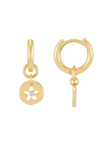CZ Flower Coin Hoops - Gold Plated