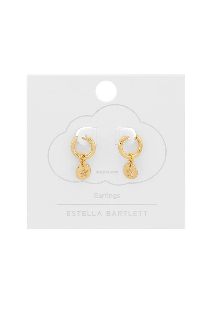CZ Flower Coin Hoops - Gold Plated