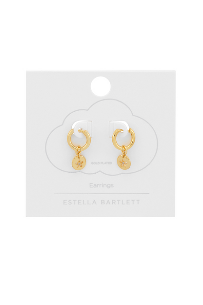 CZ Flower Coin Hoops - Gold Plated