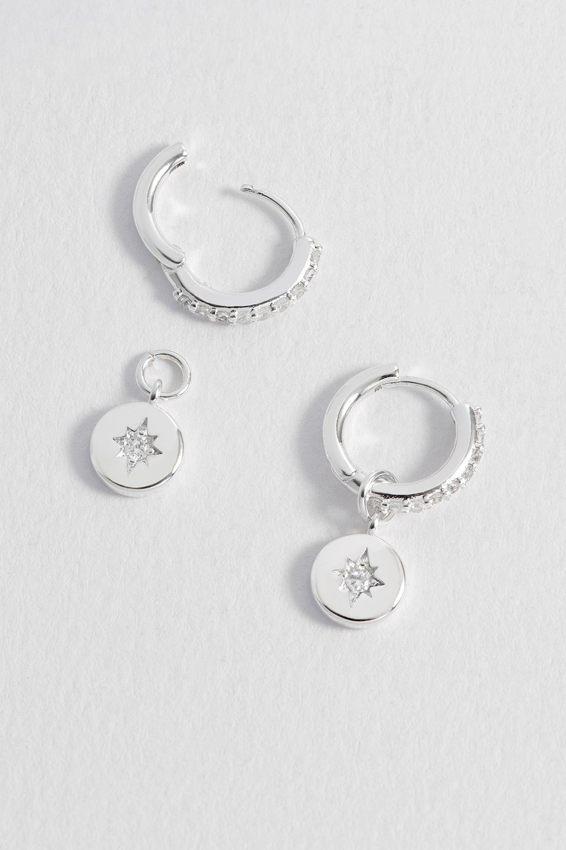 North Star CZ Coin Hoops - Silver Plated