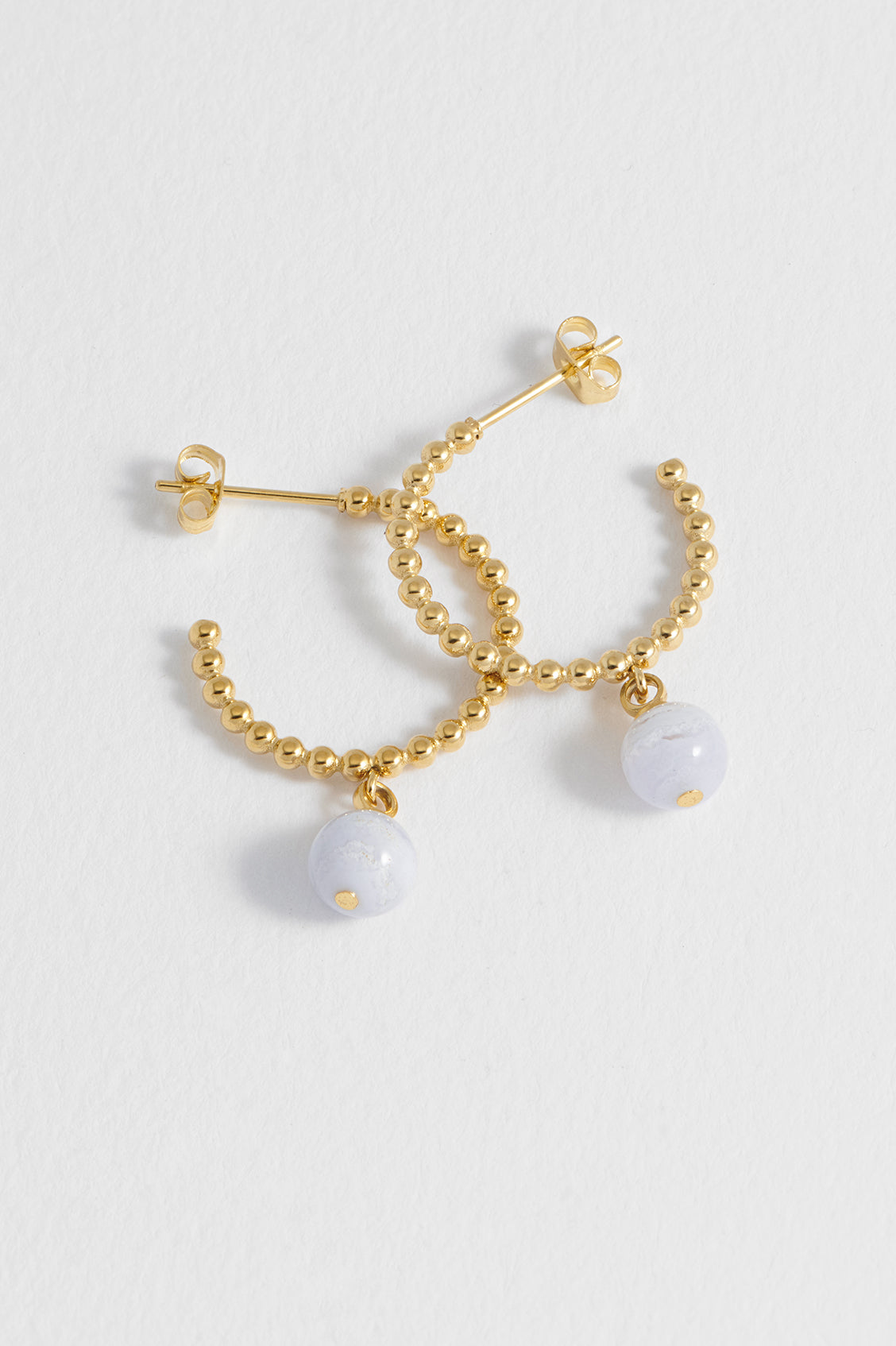 Wellness Blue Lace Agate Beaded Hoop Drop Earrings