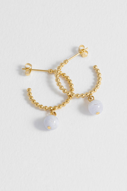 Wellness Blue Lace Agate Beaded Hoop Drop Earrings