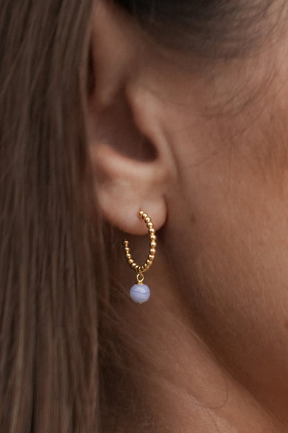Wellness Blue Lace Agate Beaded Hoop Drop Earrings