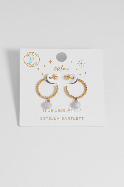 Wellness Blue Lace Agate Beaded Hoop Drop Earrings