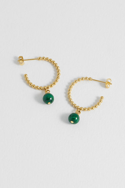 Wellness Malachite Beaded Hoop Drop Earrings