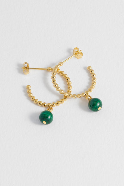Wellness Malachite Beaded Hoop Drop Earrings