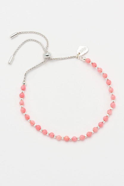 Amelia Coral Agate Bracelet in pouch - Silver Plated