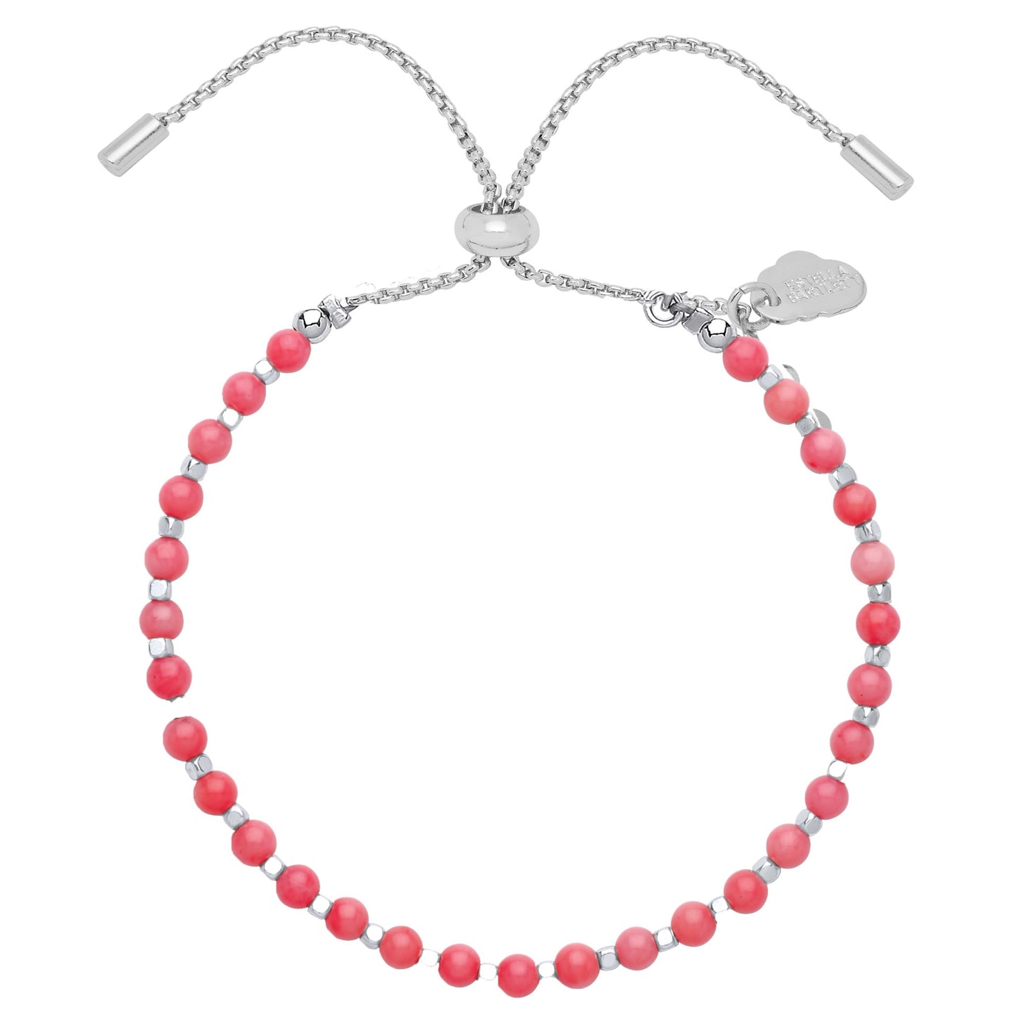 Amelia Coral Agate Bracelet in pouch - Silver Plated