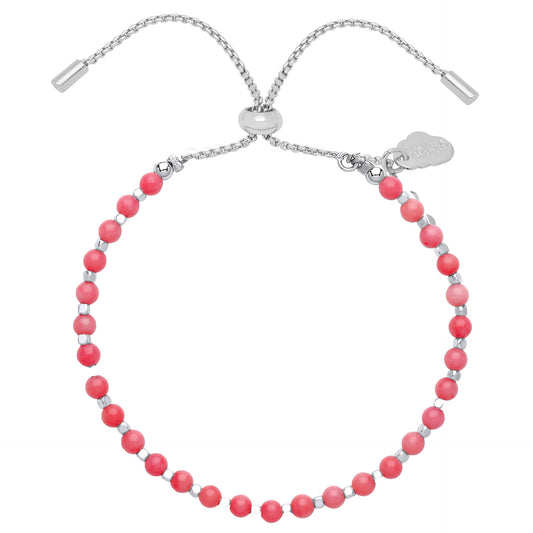 Amelia Coral Agate Bracelet in pouch - Silver Plated