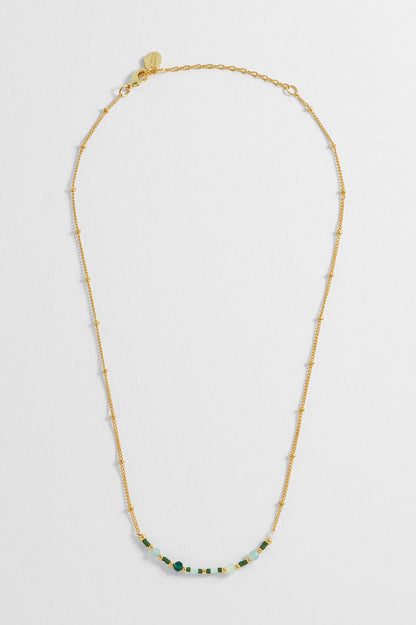 Mini Green Beaded Chain Necklace - Gold Plated