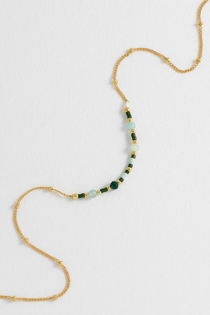Mini Green Beaded Chain Necklace - Gold Plated