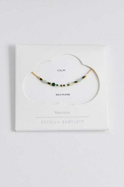 Mini Green Beaded Chain Necklace - Gold Plated