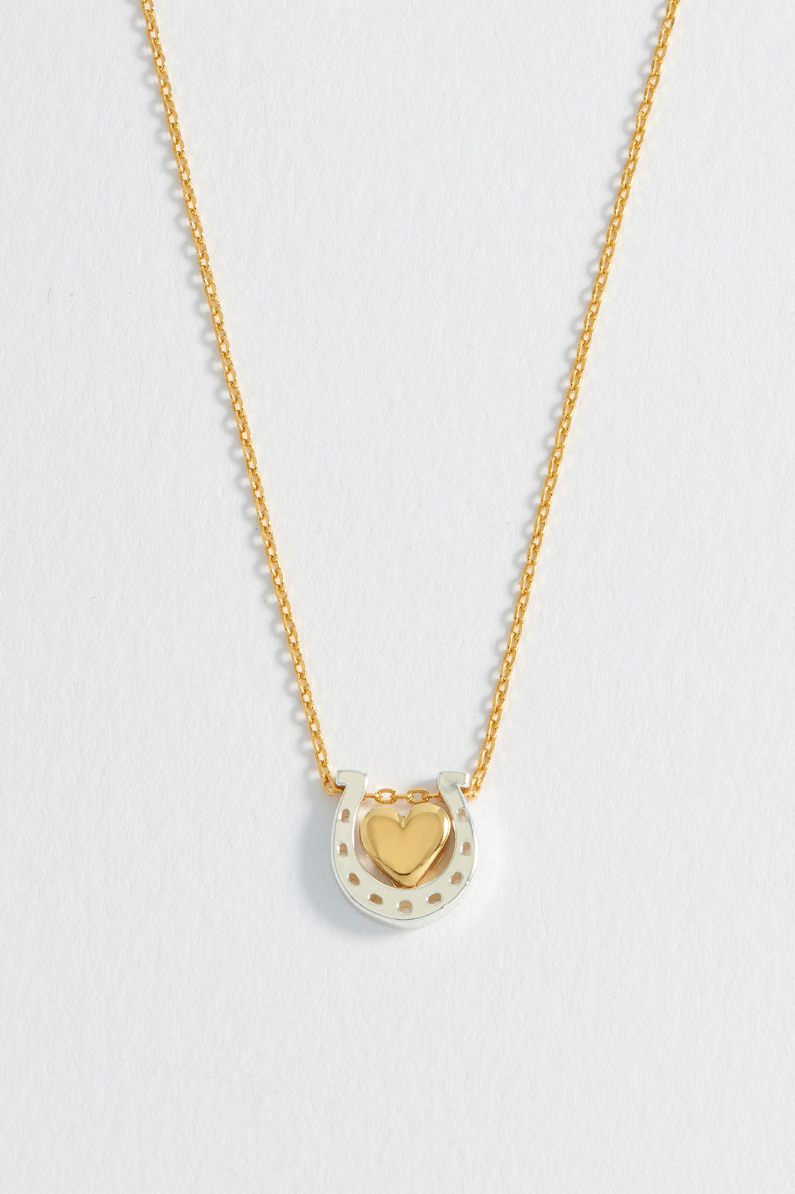 Gold Heart and Horseshoe Necklace - Gold Plate
