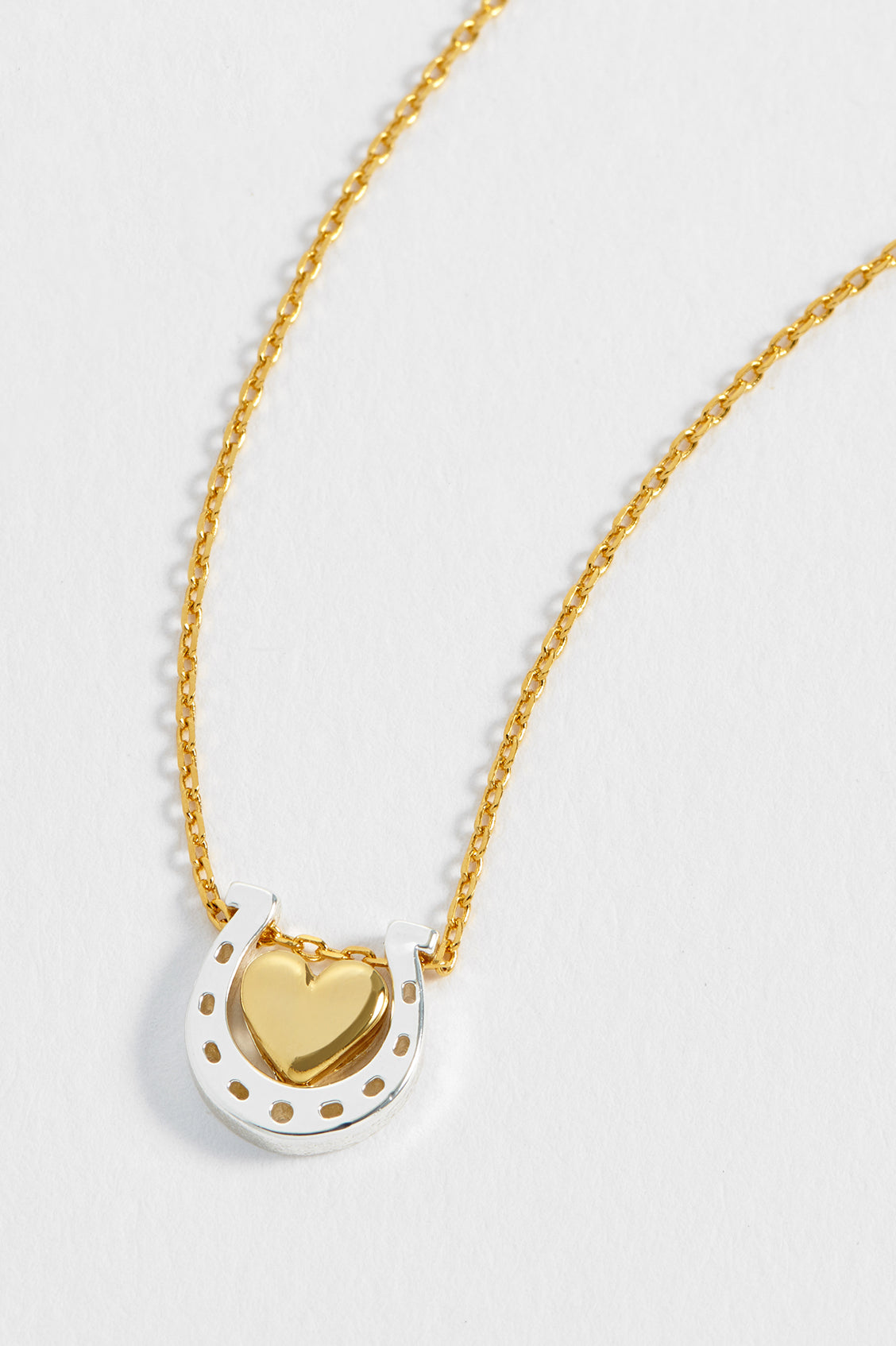 Gold Heart and Horseshoe Necklace - Gold Plate