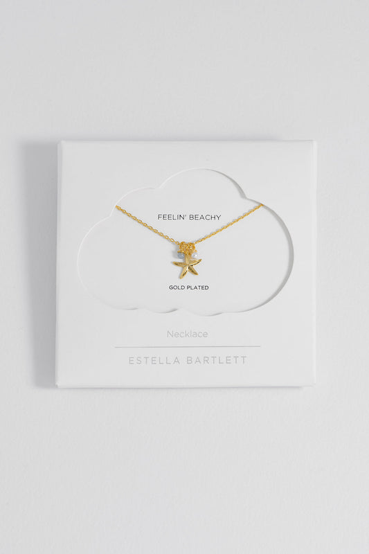 Starfish Charm Necklace with Pearl - Gold Plate