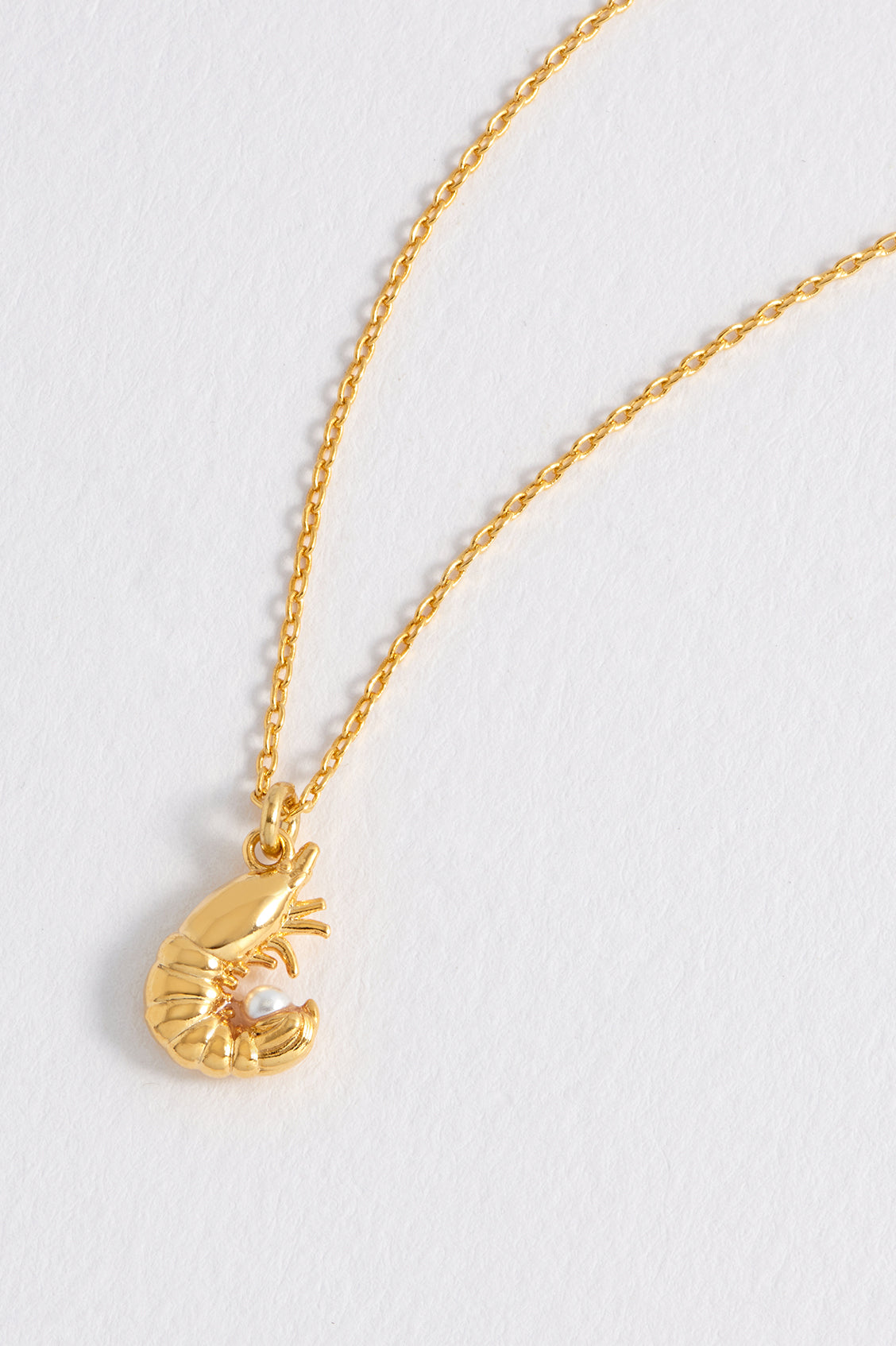 Shrimp with Pearl Necklace - Gold Plate