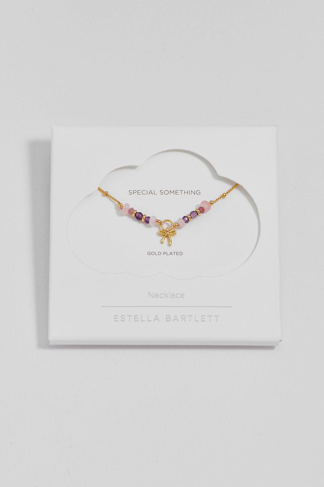 Bow Charm Faceted Purple Beaded Necklace - Gold Plated