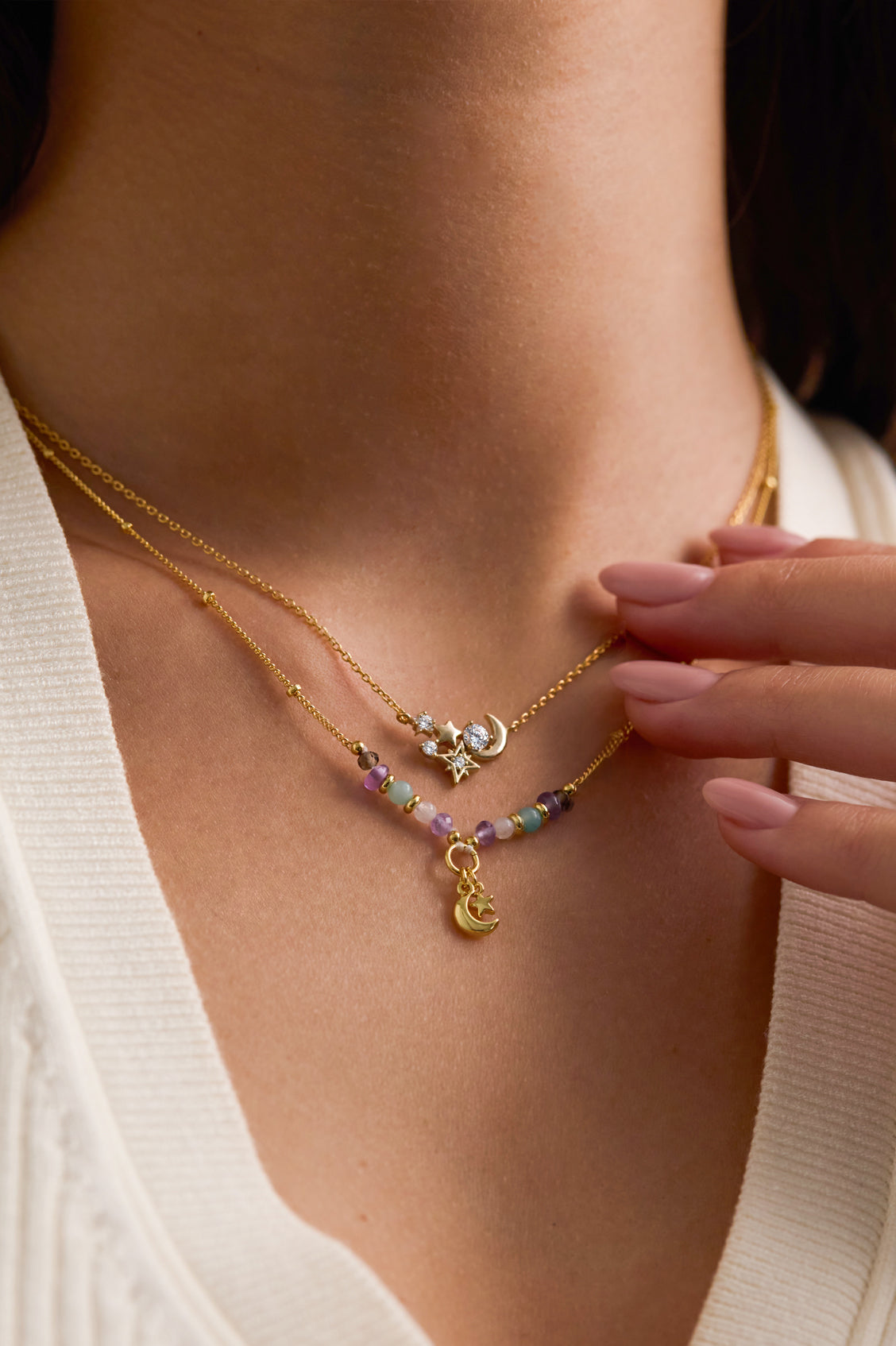 CZ Moon and Stars Cluster Necklace