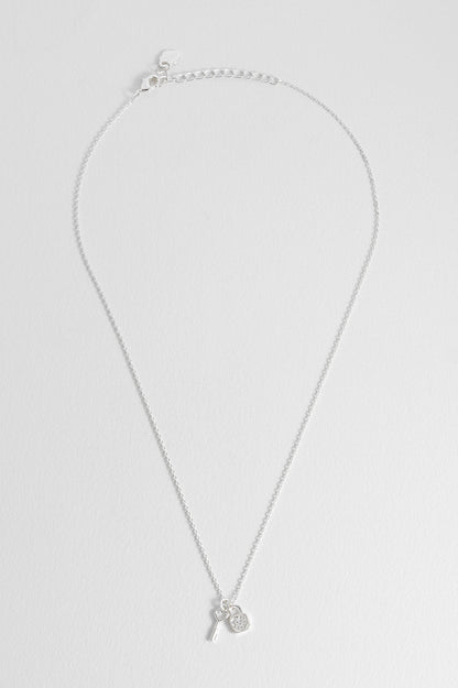 Padlock and Heart Key Charm Necklace - Silver Plated
