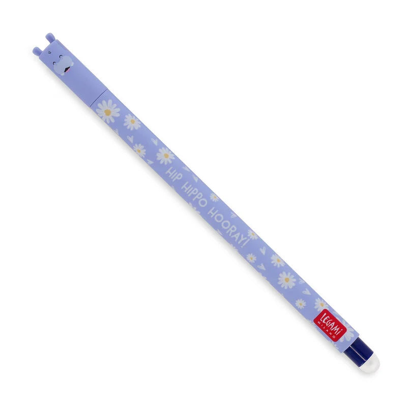 Legami Erasable Pen - Hippo - Blue Ink - Hip Hippo Hooray!