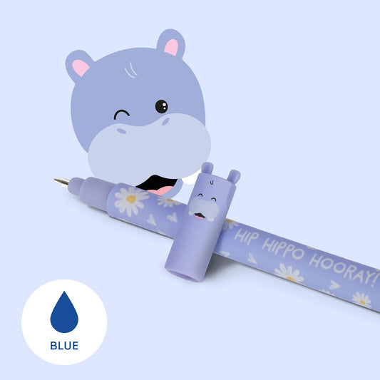 Legami Erasable Pen - Hippo - Blue Ink - Hip Hippo Hooray!