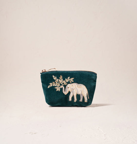 Elephant Herd Coin Purse - Emerald Velvet