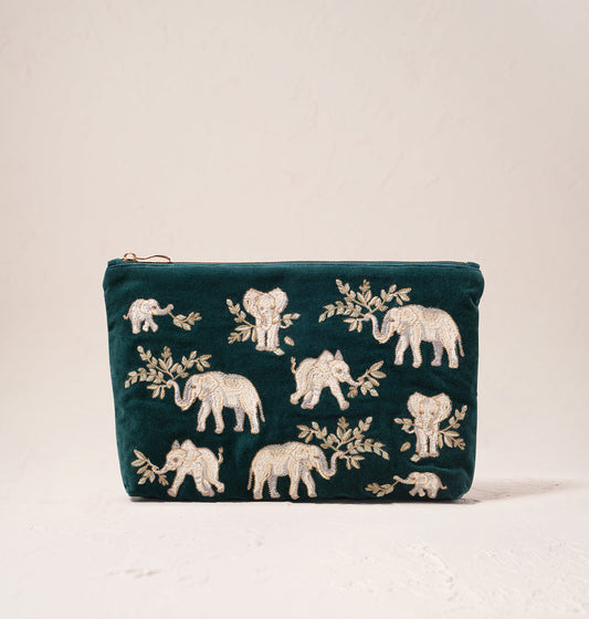 Elephant Herd Conservation Everyday Pouch - Emerald Velvet