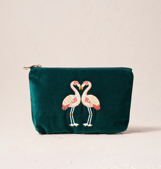 Flamingos Mini Pouch - Emerald Velvet